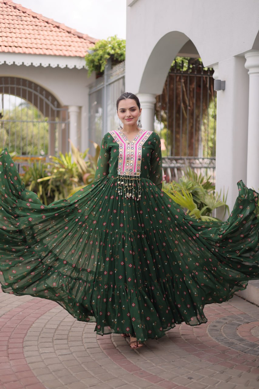 Kavisha Laheriya Print Faux Georgette Gown with Kutchi Patchwork
