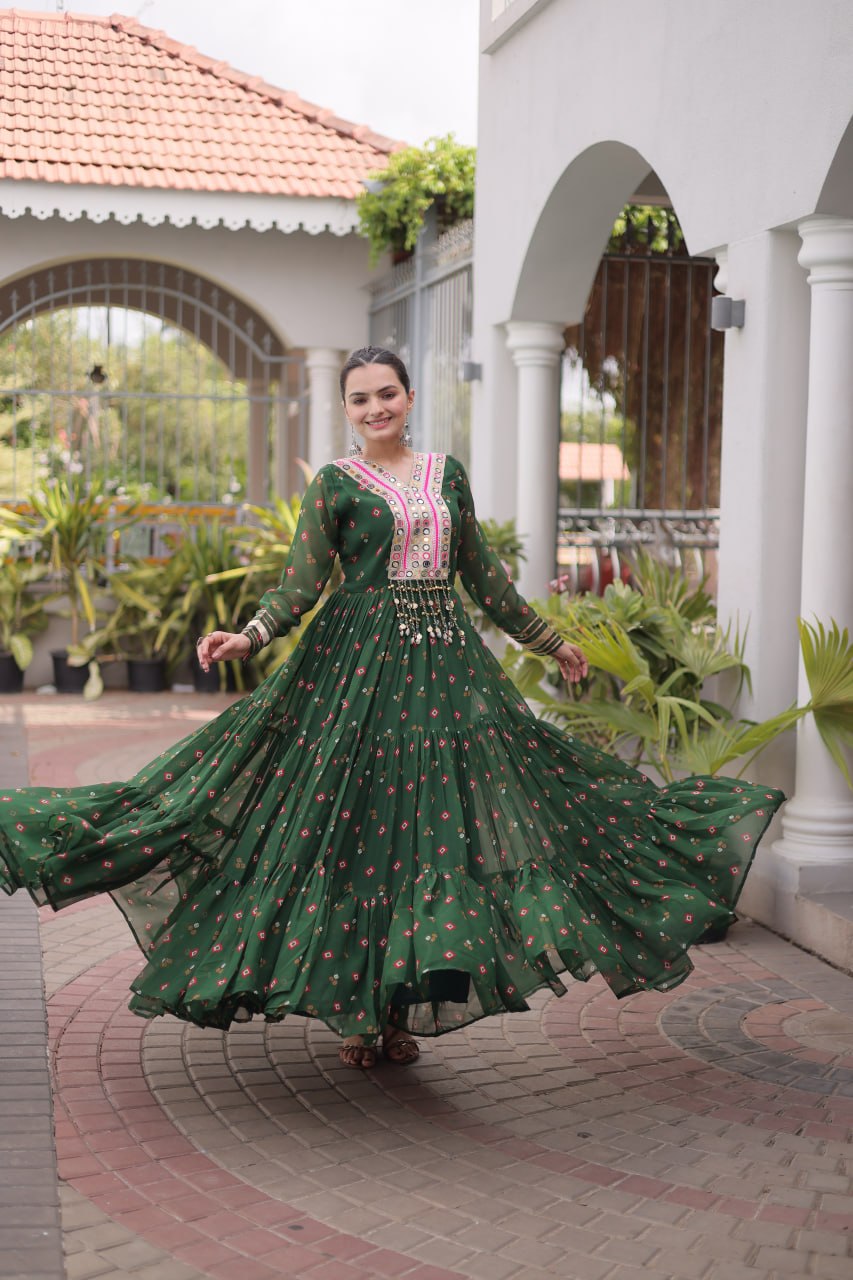 Kavisha Laheriya Print Faux Georgette Gown with Kutchi Patchwork
