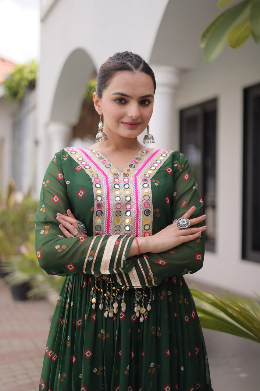 Kavisha Laheriya Print Faux Georgette Gown with Kutchi Patchwork