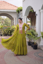 Kavisha Laheriya Print Faux Georgette Gown with Kutchi Patchwork