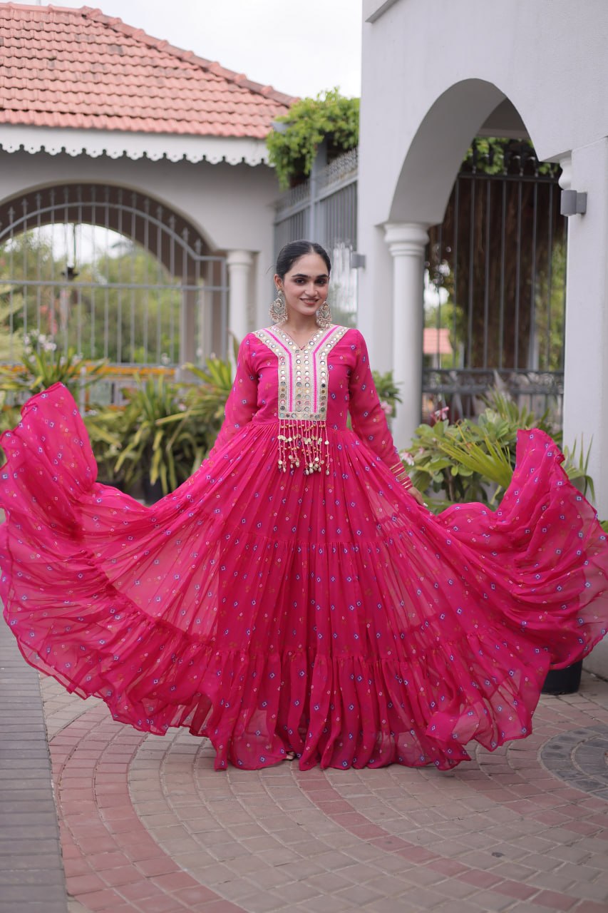 Kavisha Laheriya Print Faux Georgette Gown with Kutchi Patchwork
