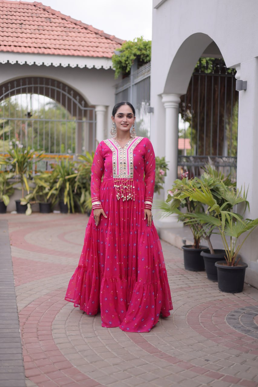 Kavisha Laheriya Print Faux Georgette Gown with Kutchi Patchwork