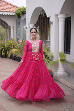 Kavisha Laheriya Print Faux Georgette Gown with Kutchi Patchwork