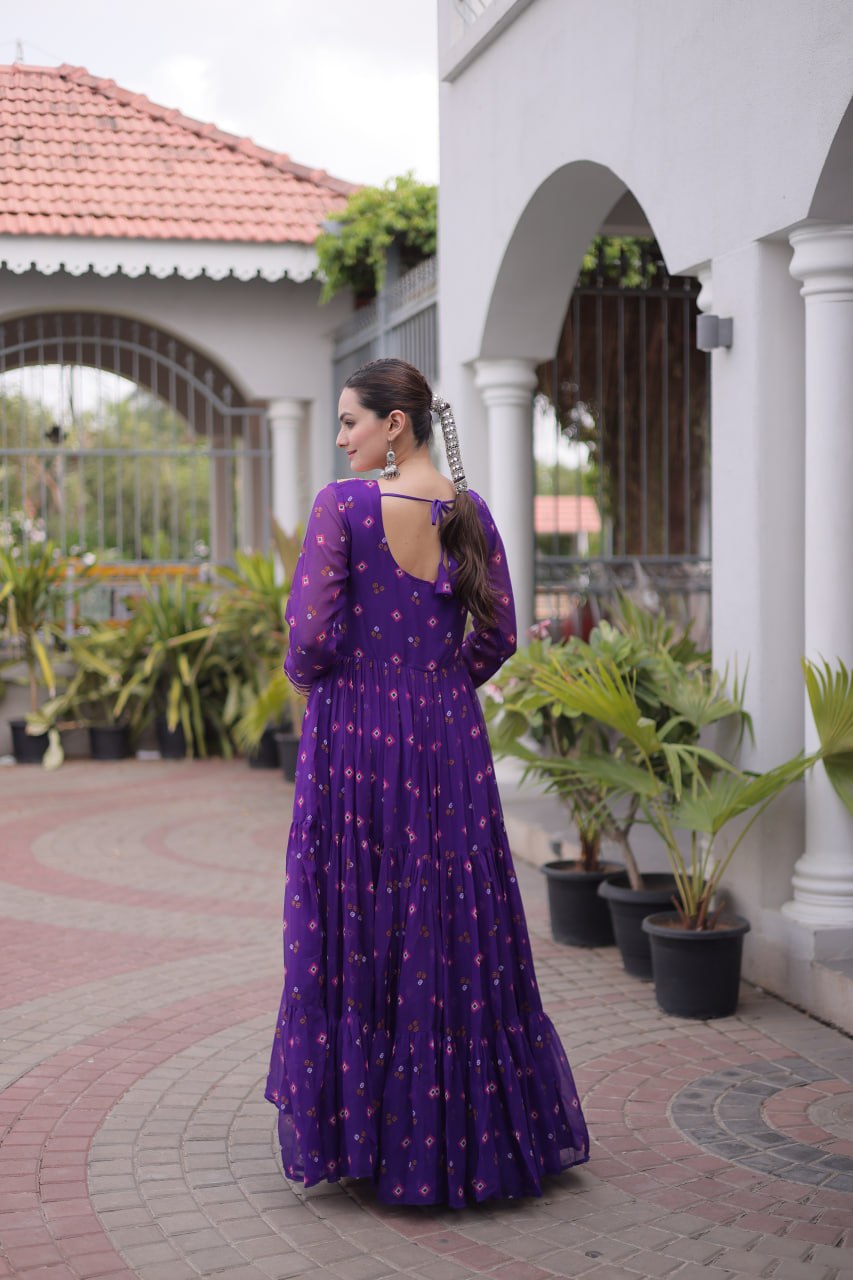 Kavisha Laheriya Print Faux Georgette Gown with Kutchi Patchwork