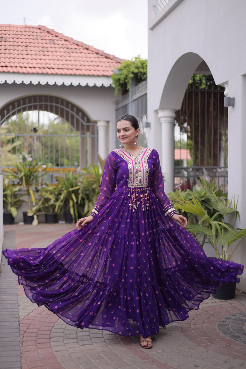 Kavisha Laheriya Print Faux Georgette Gown with Kutchi Patchwork