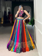 Navrang Pure Rayon Printed Gota Patti Navratri Lehenga with Mirror Work Blouse
