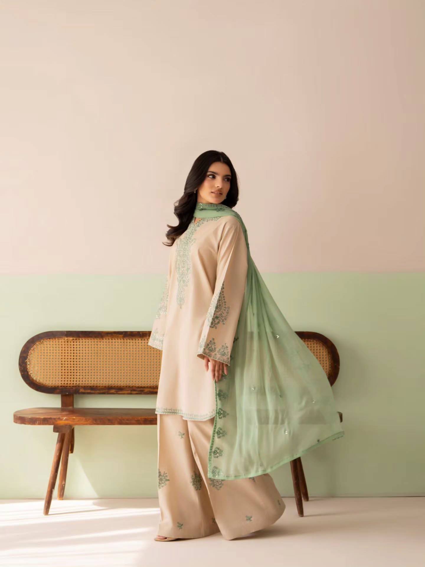 Ridhanya Pure Roman Silk Sequins Embroidered Palazzo Suit with Georgette Dupatta