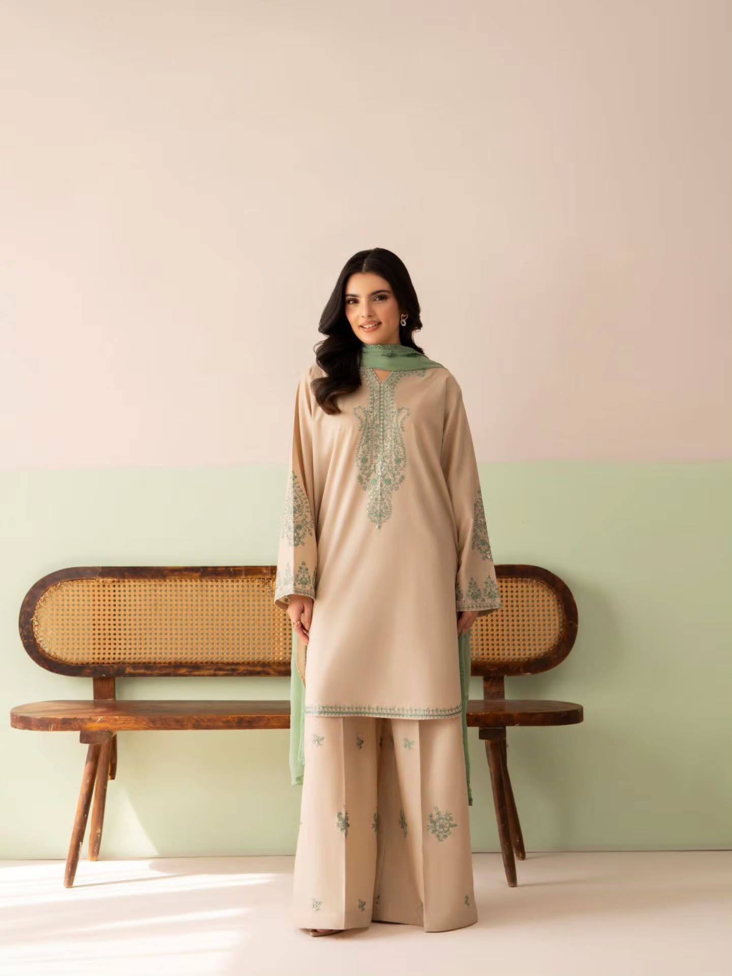 Ridhanya Pure Roman Silk Sequins Embroidered Palazzo Suit with Georgette Dupatta