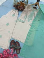 Ridhanya Pure Roman Silk Sequins Embroidered Palazzo Suit with Georgette Dupatta