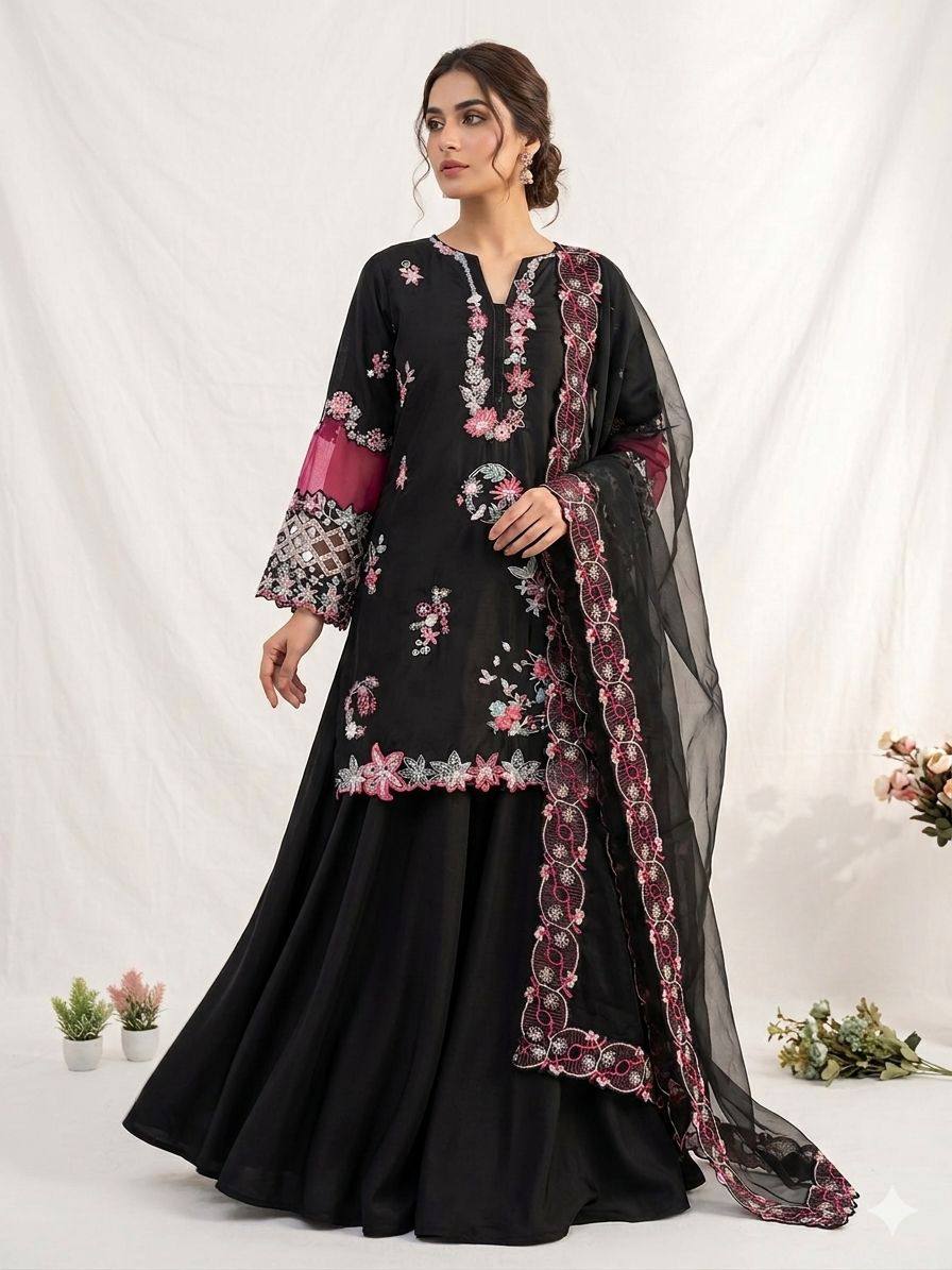 Nayantara Georgette Sequins Embroidered Palazzo Suit with Dupatta