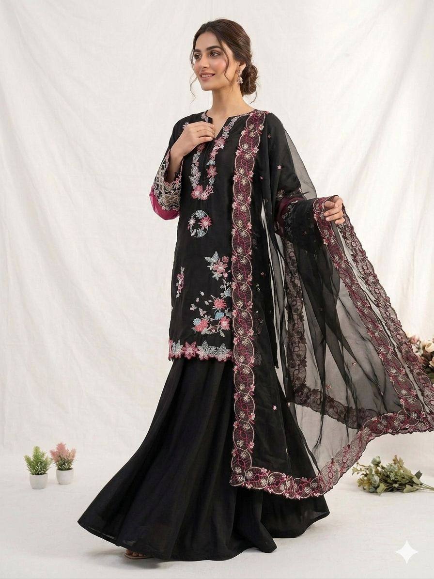 Nayantara Georgette Sequins Embroidered Palazzo Suit with Dupatta
