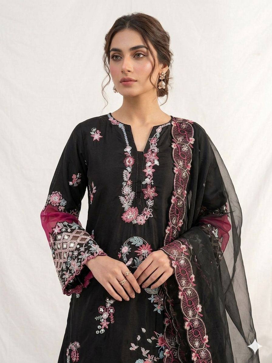 Nayantara Georgette Sequins Embroidered Palazzo Suit with Dupatta