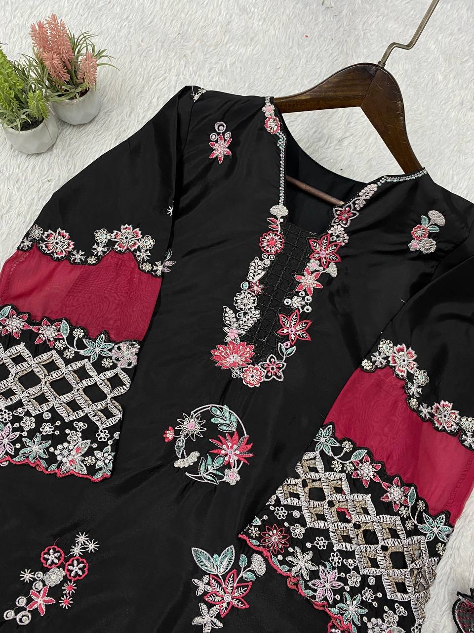 Nayantara Georgette Sequins Embroidered Palazzo Suit with Dupatta