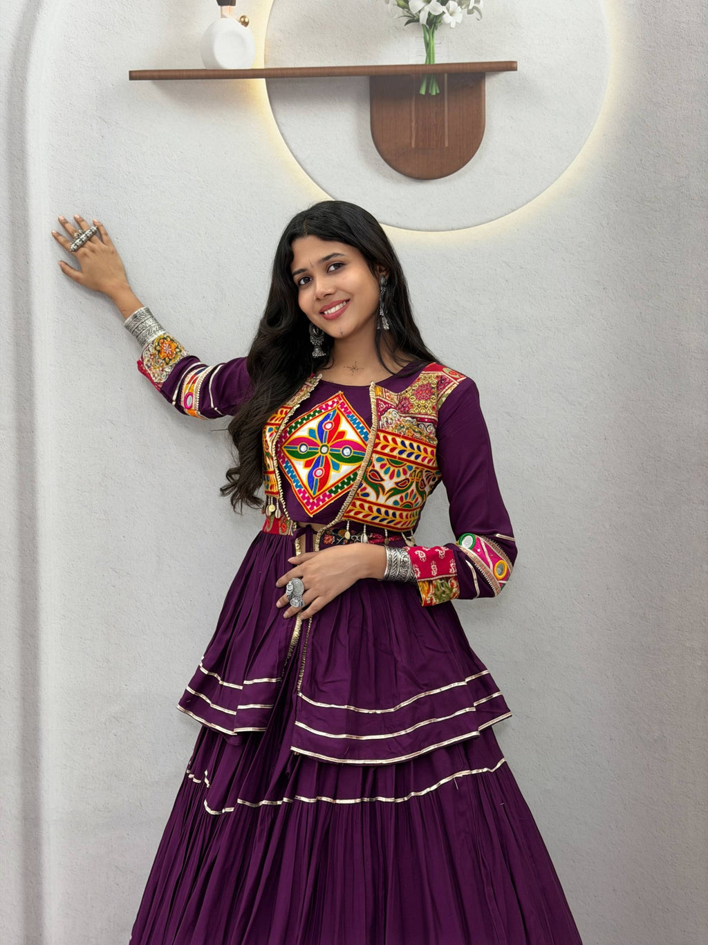 Varnika Pure Cotton Gamthi Work Lehenga Choli with Long Koti Set