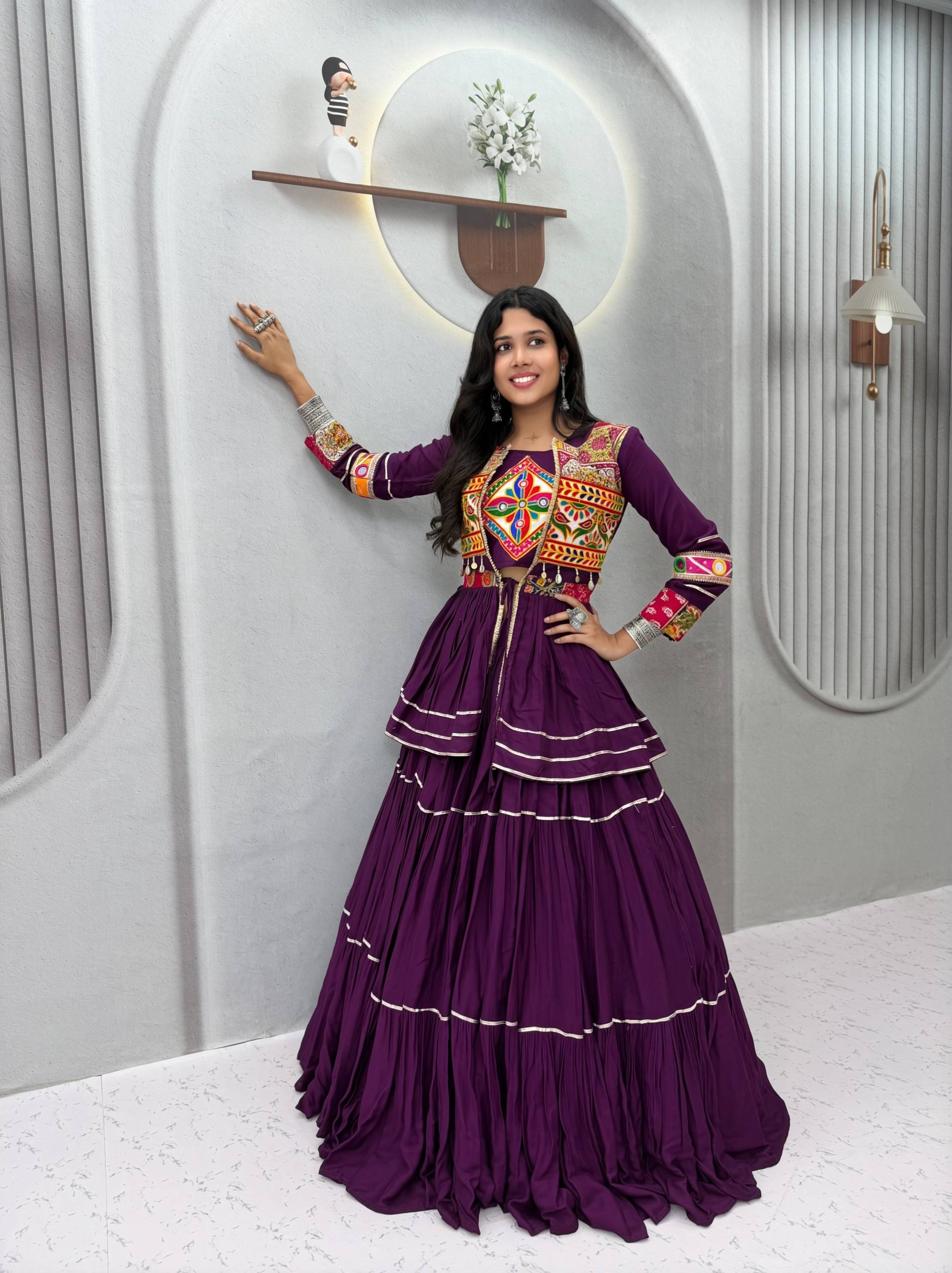 Varnika Pure Cotton Gamthi Work Lehenga Choli with Long Koti Set