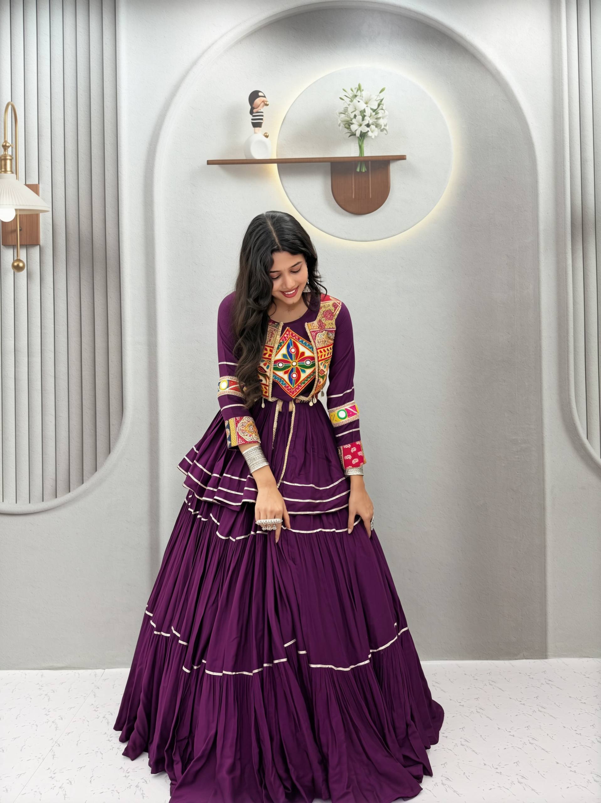 Varnika Pure Cotton Gamthi Work Lehenga Choli with Long Koti Set