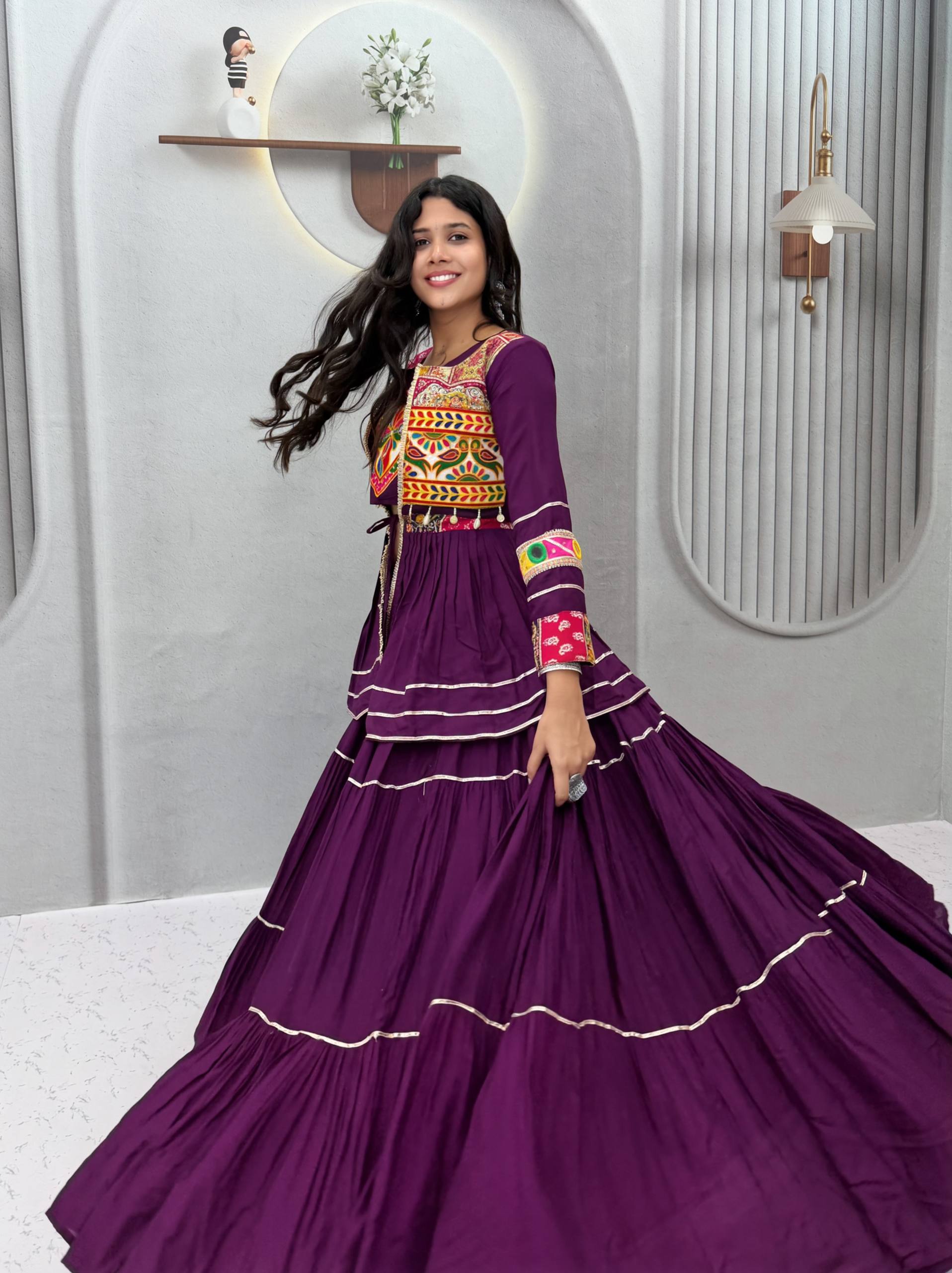 Varnika Pure Cotton Gamthi Work Lehenga Choli with Long Koti Set