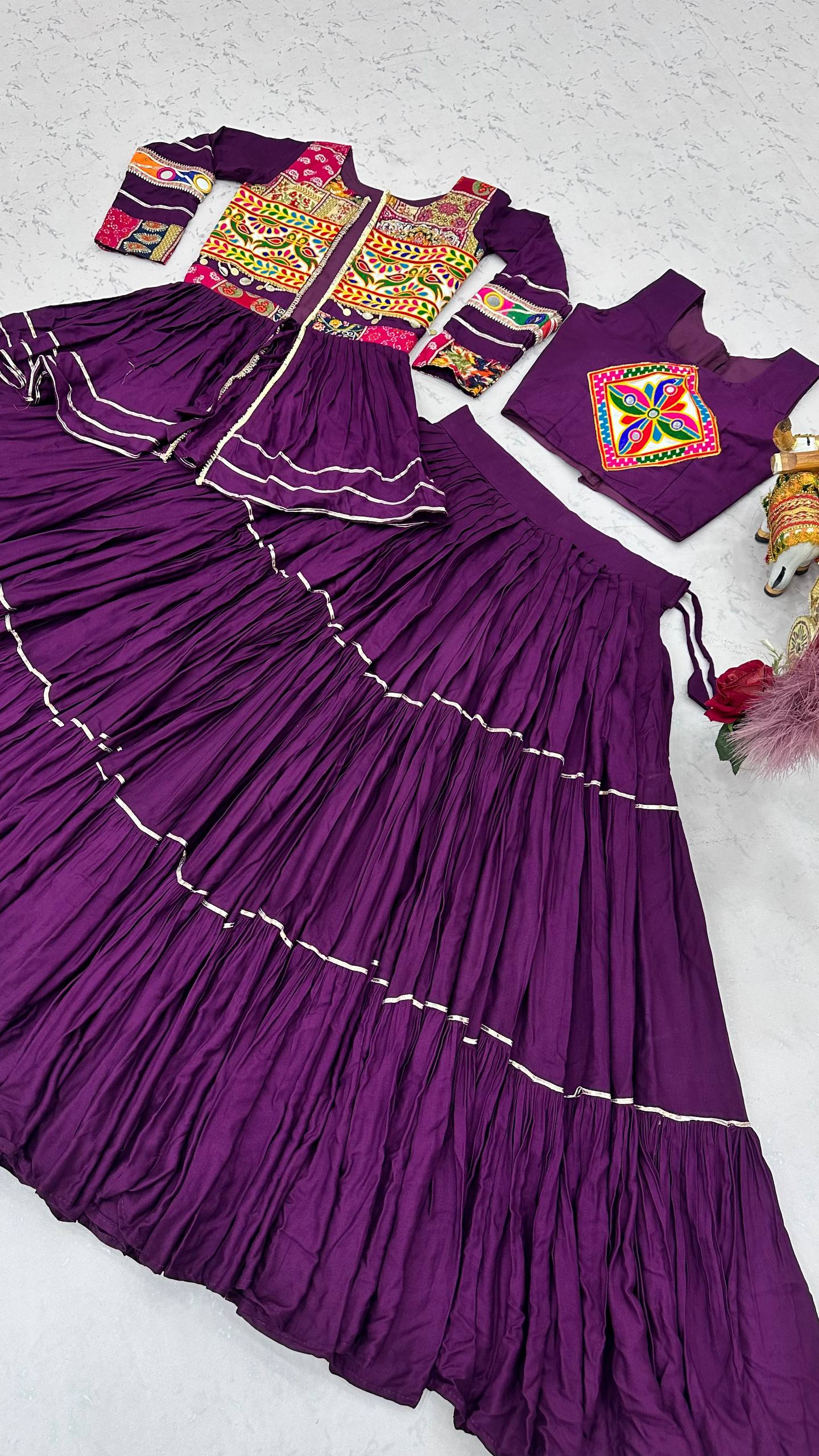 Varnika Pure Cotton Gamthi Work Lehenga Choli with Long Koti Set