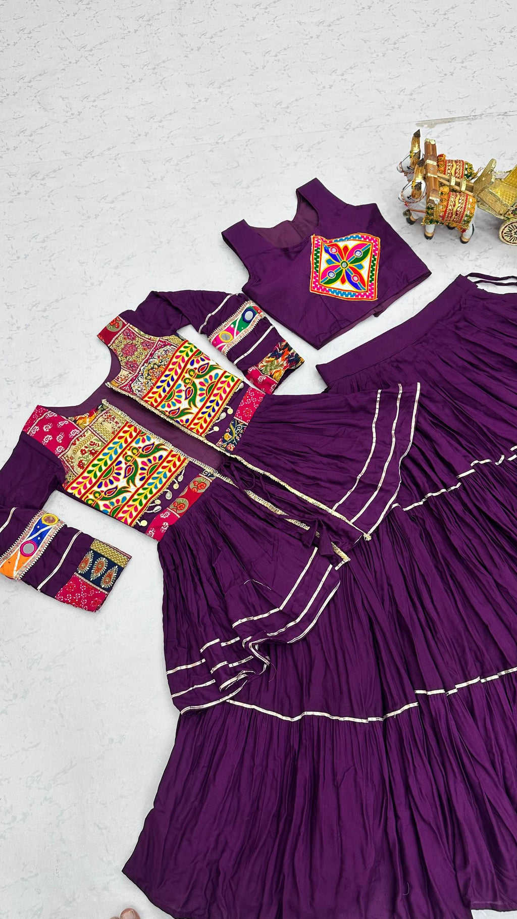 Varnika Pure Cotton Gamthi Work Lehenga Choli with Long Koti Set