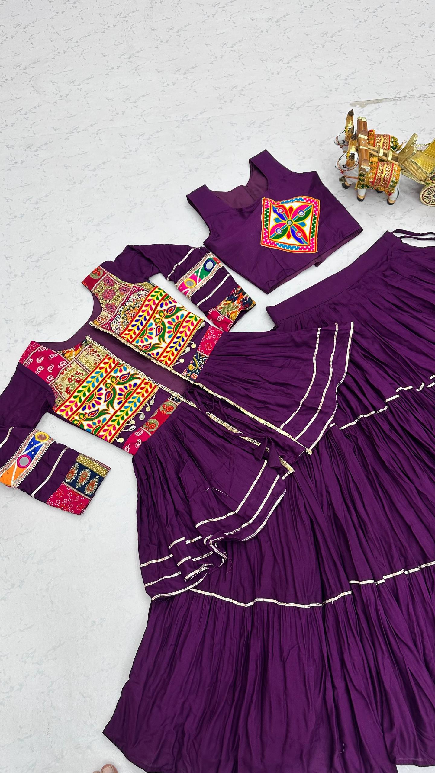 Varnika Pure Cotton Gamthi Work Lehenga Choli with Long Koti Set