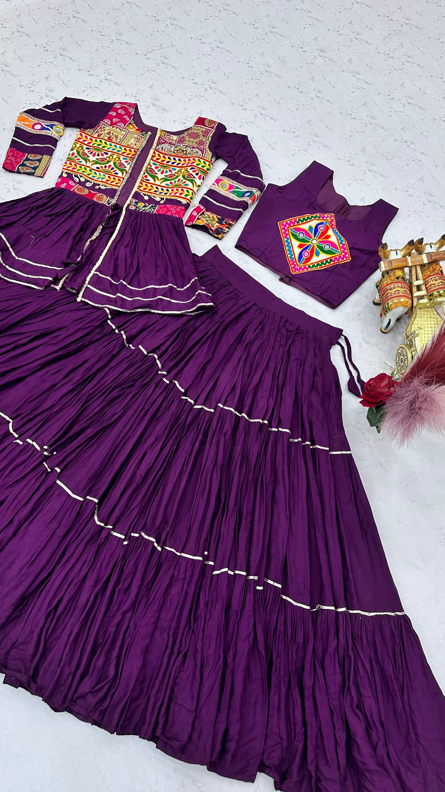 Varnika Pure Cotton Gamthi Work Lehenga Choli with Long Koti Set