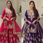 Vaishali Chinon Silk Thread & Sequence Embroidered Kurti with Palazzo & Dupatta Set