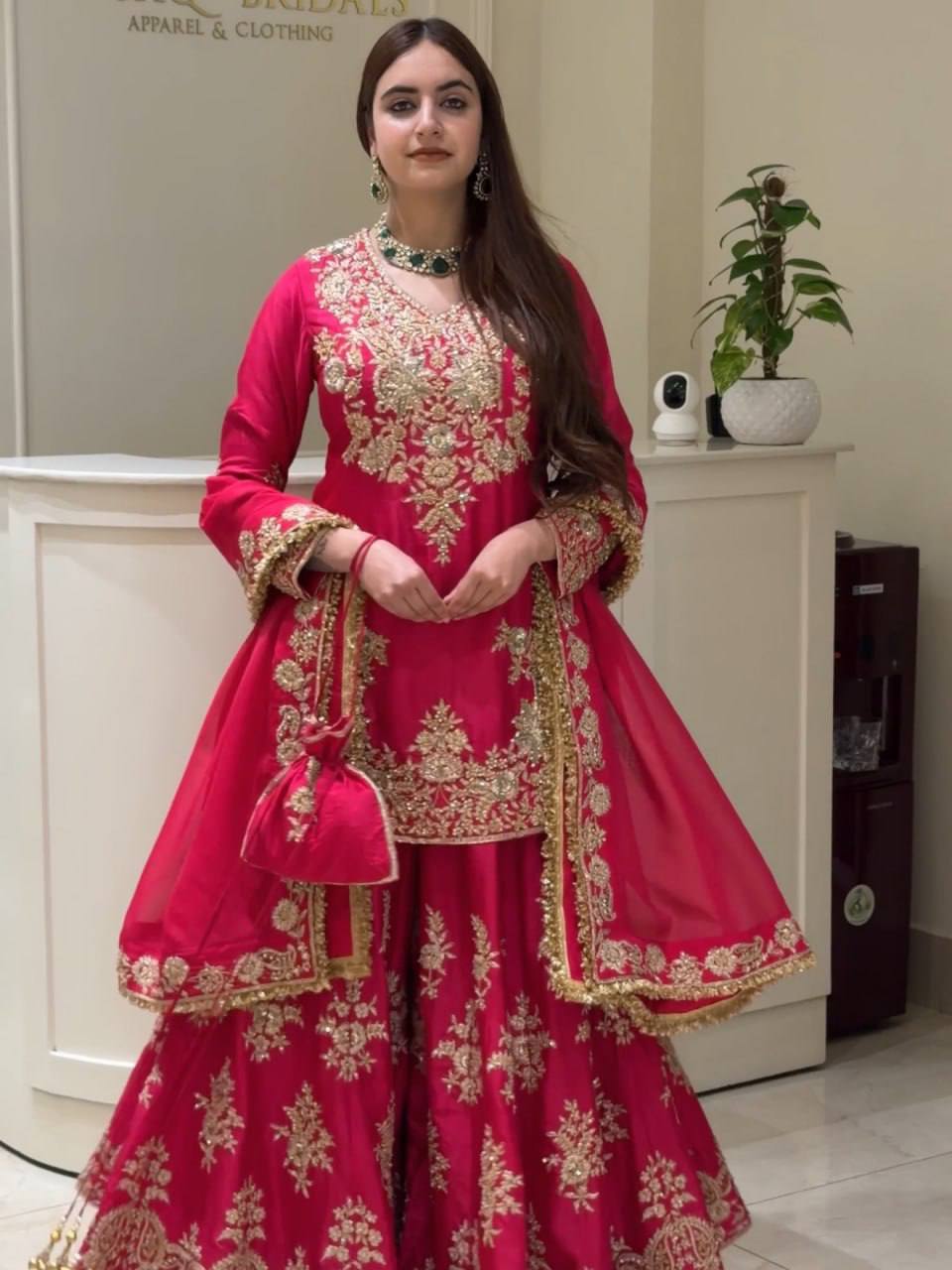 Vaishali Chinon Silk Thread & Sequence Embroidered Kurti with Palazzo & Dupatta Set
