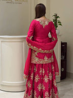 Vaishali Chinon Silk Thread & Sequence Embroidered Kurti with Palazzo & Dupatta Set