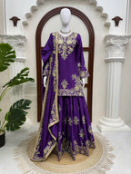 Vaishali Chinon Silk Thread & Sequence Embroidered Kurti with Palazzo & Dupatta Set