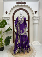 Vaishali Chinon Silk Thread & Sequence Embroidered Kurti with Palazzo & Dupatta Set
