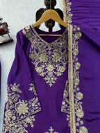 Vaishali Chinon Silk Thread & Sequence Embroidered Kurti with Palazzo & Dupatta Set
