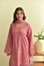Siya Mul Chanderi Embroidered Palazzo Suit with Cutwork Detailing and Printed Georgette Dupatta