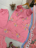 Siya Mul Chanderi Embroidered Palazzo Suit with Cutwork Detailing and Printed Georgette Dupatta