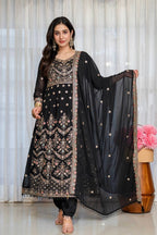 Eshvika Faux Blooming Anarkali Suit Set with Zari Sequin Embroidery and Heavy Moti Lace Work