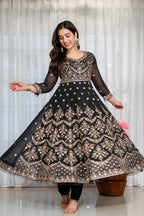 Eshvika Faux Blooming Anarkali Suit Set with Zari Sequin Embroidery and Heavy Moti Lace Work