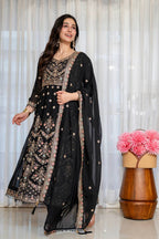 Eshvika Faux Blooming Anarkali Suit Set with Zari Sequin Embroidery and Heavy Moti Lace Work