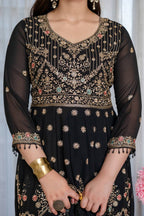 Eshvika Faux Blooming Anarkali Suit Set with Zari Sequin Embroidery and Heavy Moti Lace Work