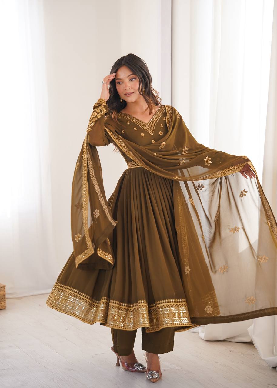 Premium Designer Faux Georgette Anarkali Suit with Embroidered Dupatta