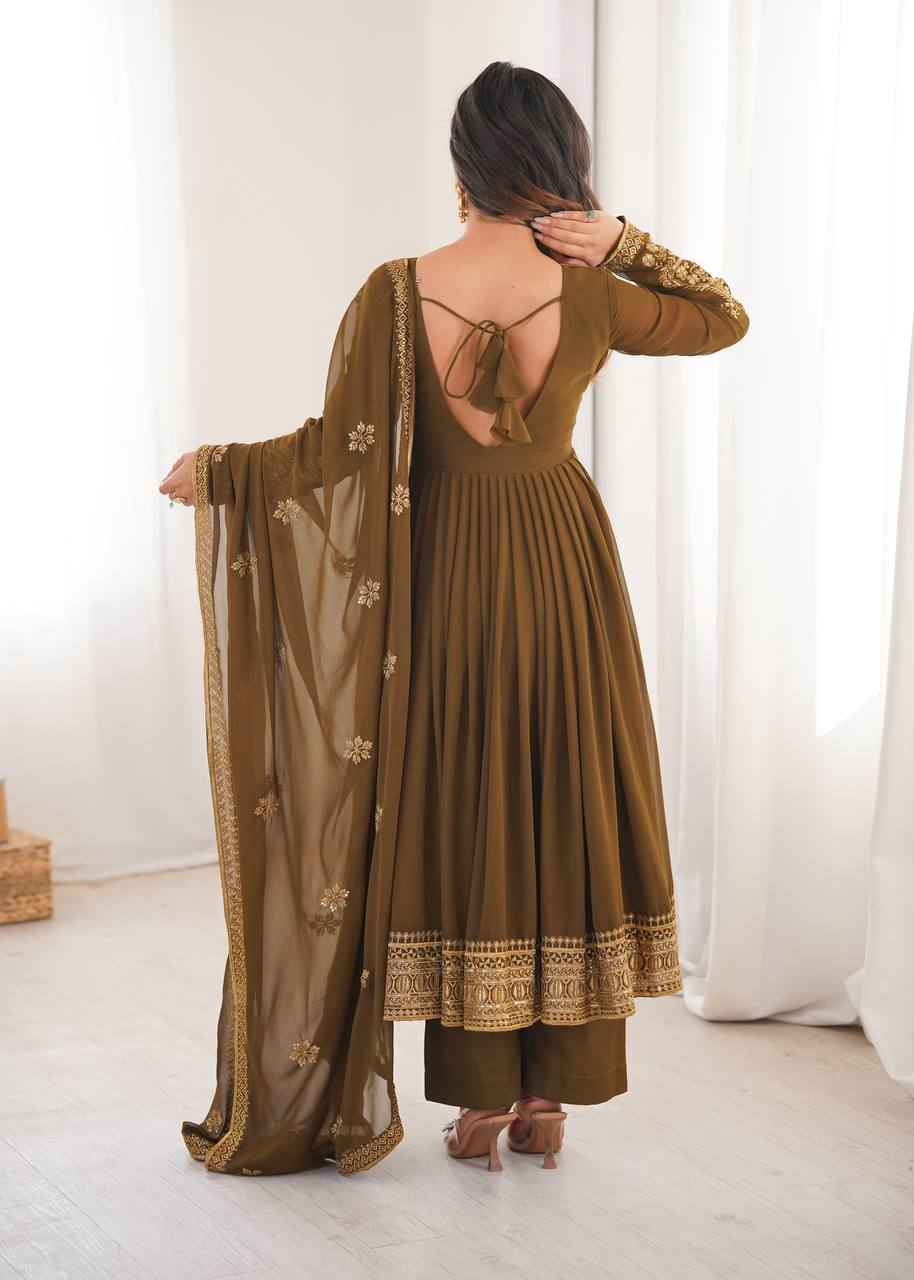 Premium Designer Faux Georgette Anarkali Suit with Embroidered Dupatta