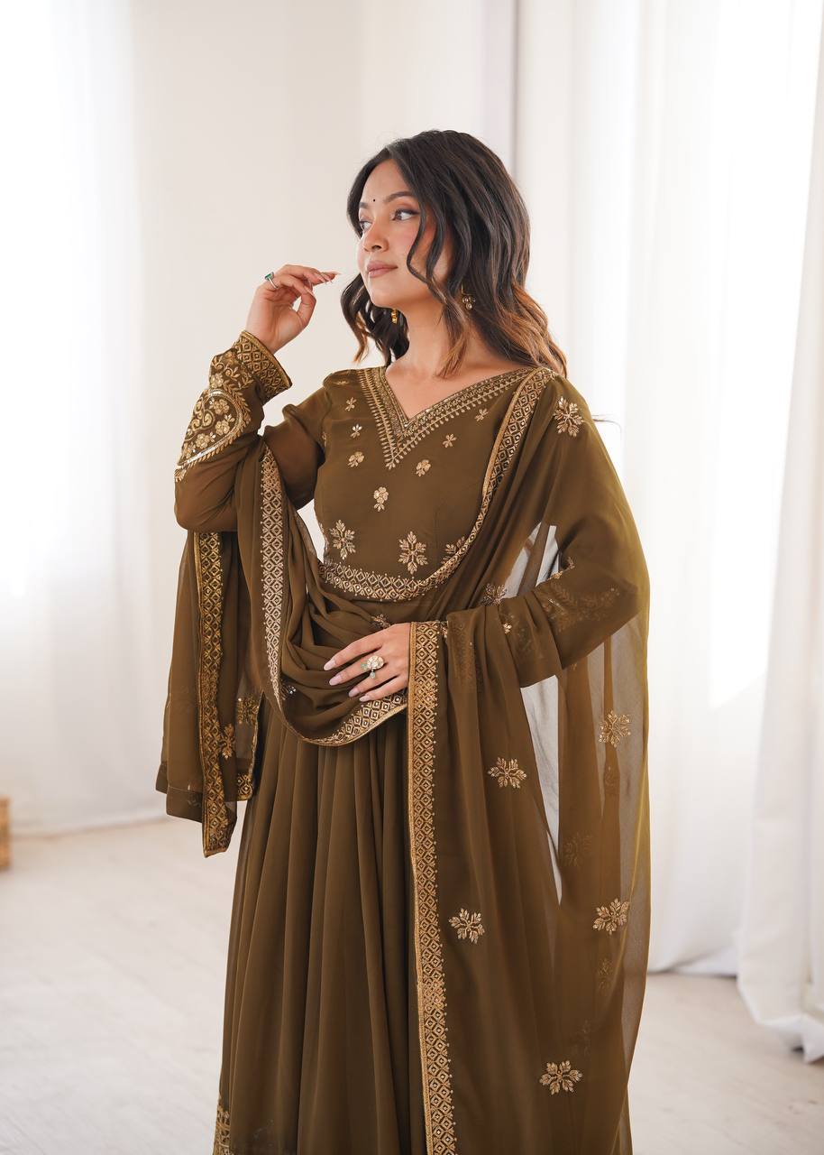 Premium Designer Faux Georgette Anarkali Suit with Embroidered Dupatta