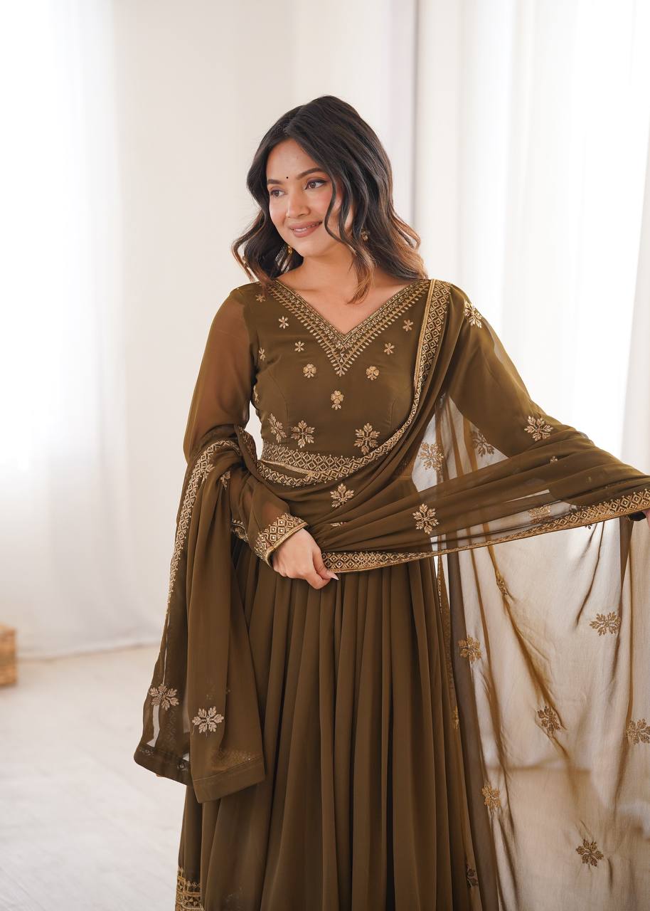 Premium Designer Faux Georgette Anarkali Suit with Embroidered Dupatta