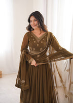Premium Designer Faux Georgette Anarkali Suit with Embroidered Dupatta