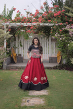 Raas Kamal Designer Roman Fabric Navratri Lehenga Choli with Lotus Gota, Mirror Lace & Kutchi Gamthi Embroidery