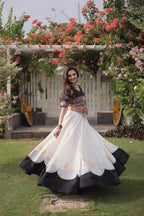 Raas Kamal Designer Roman Fabric Navratri Lehenga Choli with Lotus Gota, Mirror Lace & Kutchi Gamthi Embroidery