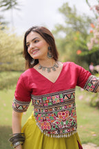Raas Kamal Designer Roman Fabric Navratri Lehenga Choli with Lotus Gota, Mirror Lace & Kutchi Gamthi Embroidery