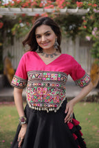Raas Kamal Designer Roman Fabric Navratri Lehenga Choli with Lotus Gota, Mirror Lace & Kutchi Gamthi Embroidery