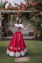 Raas Kamal Designer Roman Fabric Navratri Lehenga Choli with Lotus Gota, Mirror Lace & Kutchi Gamthi Embroidery