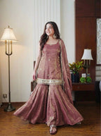 Party Wear Fendy Silk Sharara with Real Mirror Embellishment