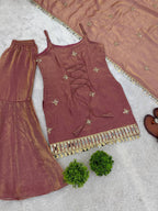 Party Wear Fendy Silk Sharara with Real Mirror Embellishment
