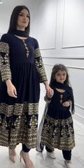 Elara Mom & Daughter Heavy Faux Georgette Embroidered Gown Set with Pant & Dupatta